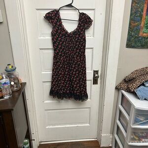 Royal Bones Black Dress with Red Floral Print